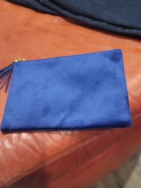 Cosmetic Bag Royal Blue Velvet W/Suede Fringe & Gold Hardware NEW W/O Tag